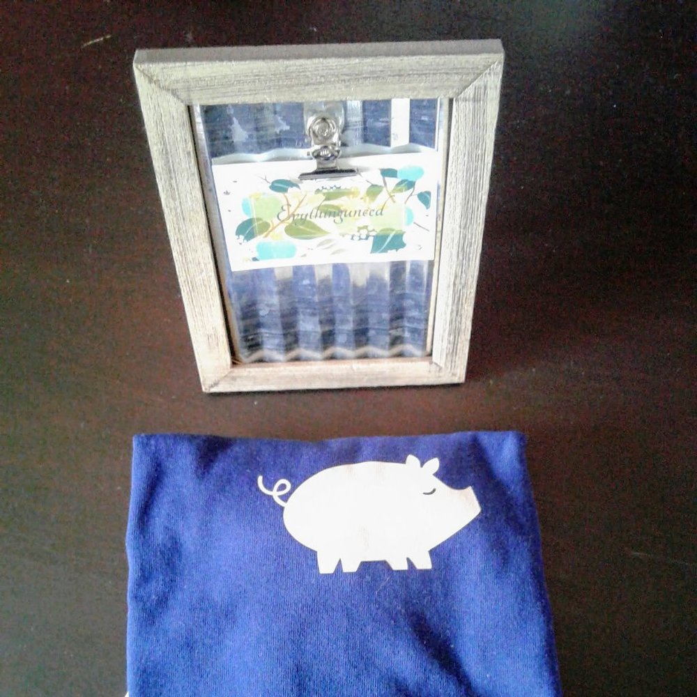 Handmade Blue 100% Cotton T-shirt with Farm Pig